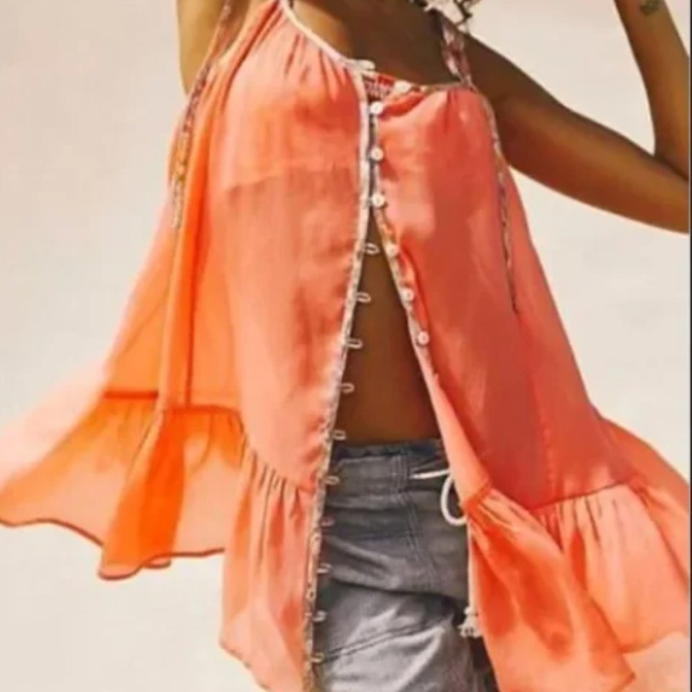 Free People Intimately Bali Sweet Nothing Slip Mini Dress, SMALL, Orange, NWOT